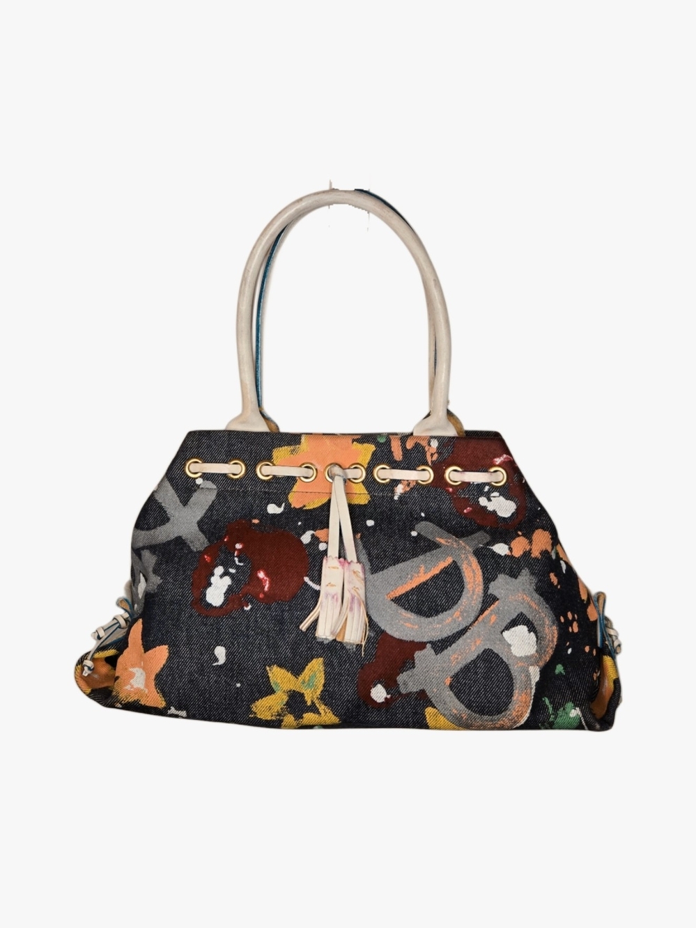 Y2k Dooney & Burke Canvas Satchel Tote with Paint-Splatter Star Print !